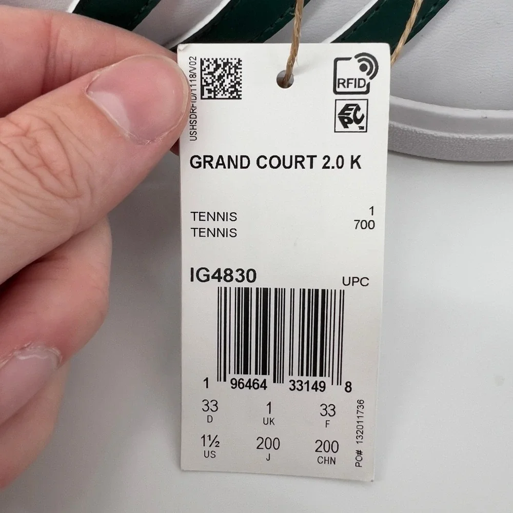 Adidas 1.5 Little Kid Grand Court 2.0 Lace Up Sneakers White Green Casual‎ NWT